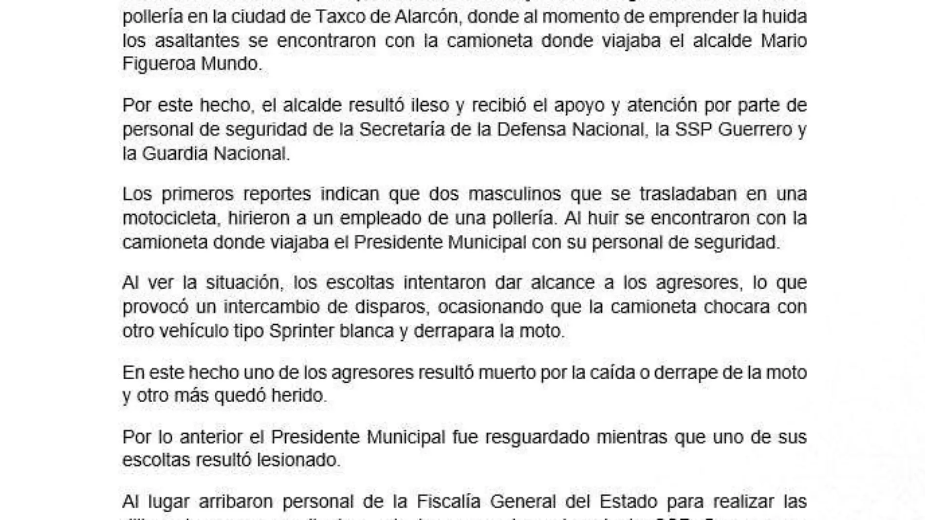 Comunicado Atentado Taxco